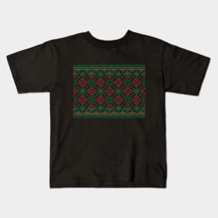 Palestinian Jordanian Tatreez Realistic Embroidery Design #6 red-grn Kids T-Shirt